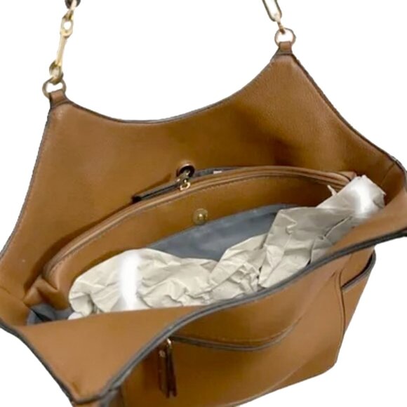 cognac style tote faux leather boho double straps chain shoulder satchel handbag - Picture 3 of 6